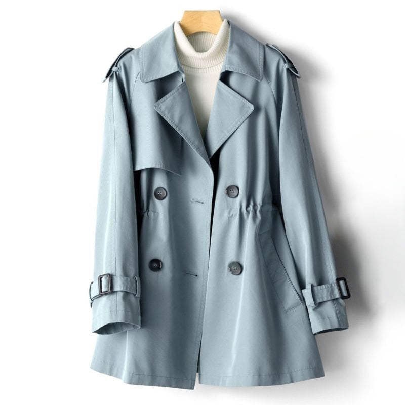 Women’s Trench Coat with Waist Cinch – Double-Breasted Cotton Coat for Smart City and Everyday Wear