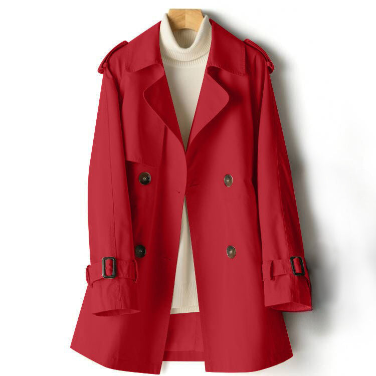 Women’s Trench Coat with Waist Cinch – Double-Breasted Cotton Coat for Smart City and Everyday Wear