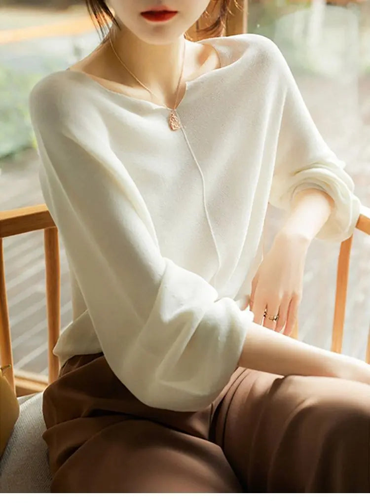 Women’s Draped Knit Sweater Top – Elegant Long Sleeve Top with Flattering Fit