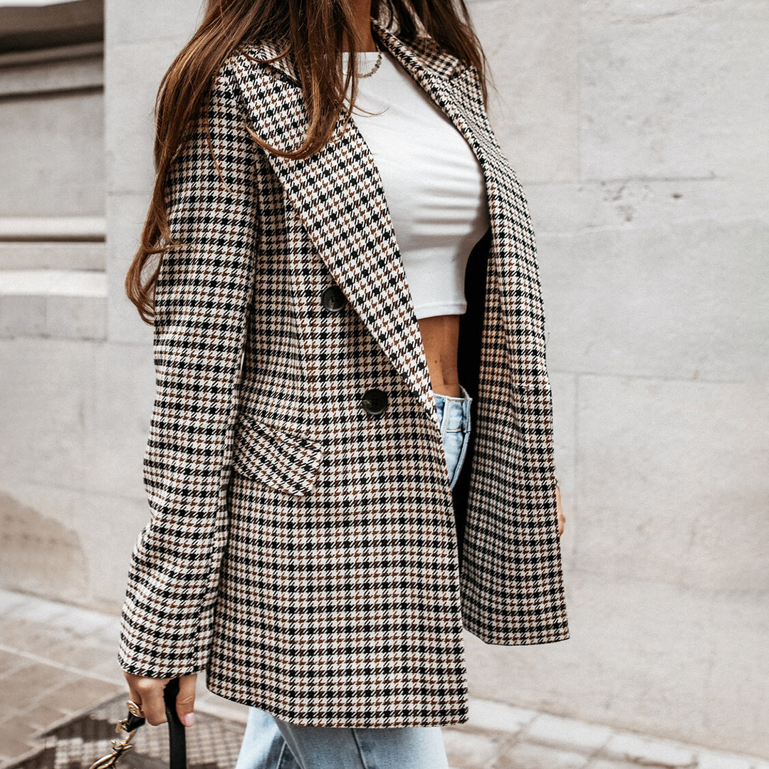 Women’s Double-Breasted Blazer – Oversized Polyester Speckled Jacket