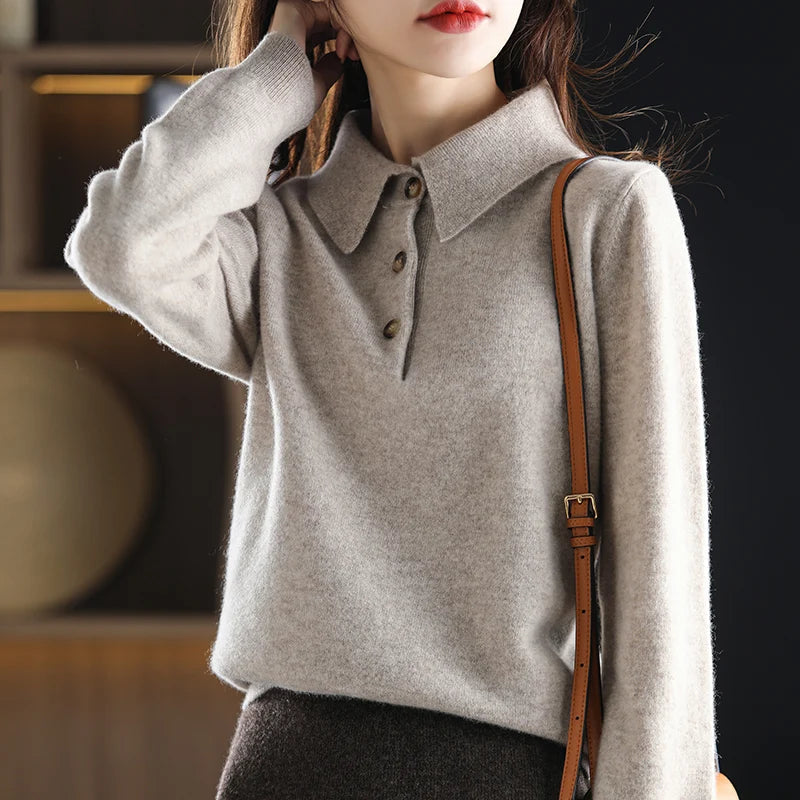 Merino Wool Polo Sweater – Soft Knit Button-Up Sweater for Smart Casual Wear