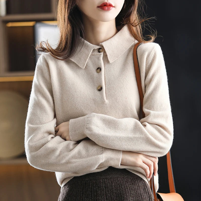Merino Wool Polo Sweater – Soft Knit Button-Up Sweater for Smart Casual Wear