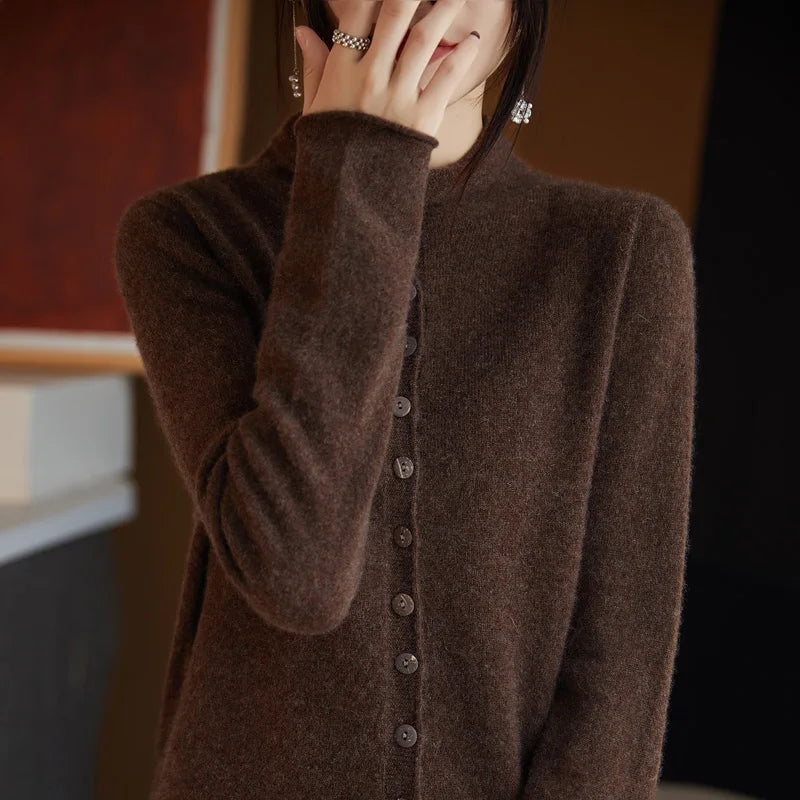 Women’s Knit Cardigan – Relaxed Polyester Button-Up Layer for Everyday Wear