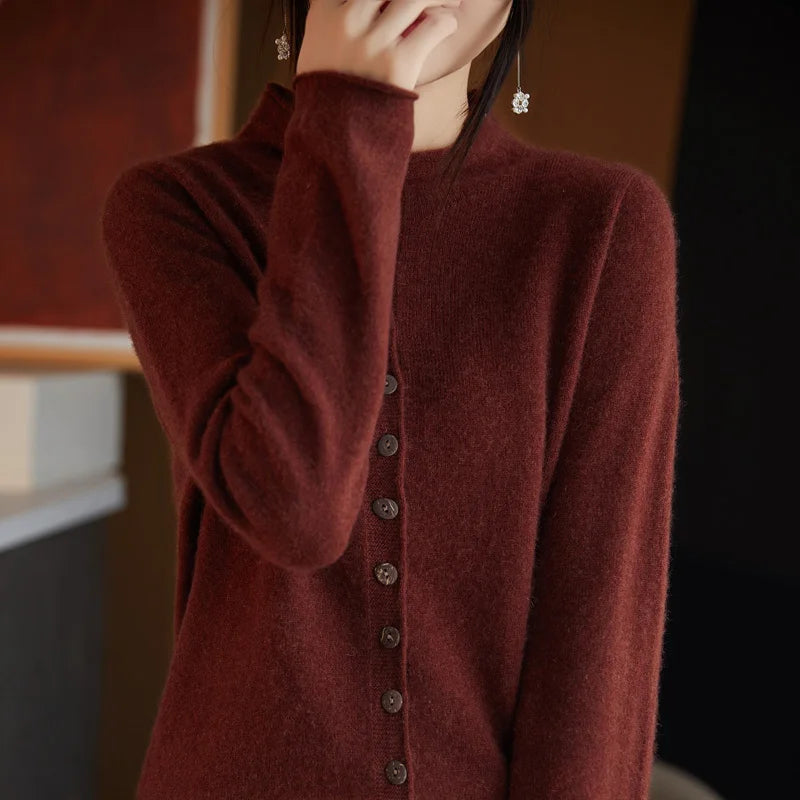 Women’s Knit Cardigan – Relaxed Polyester Button-Up Layer for Everyday Wear