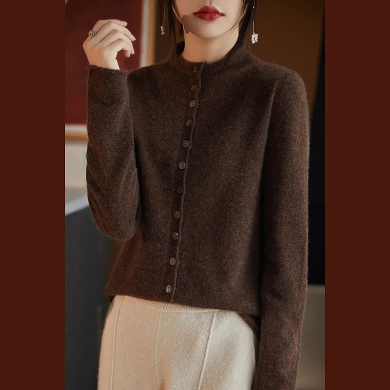 Women’s Knit Cardigan – Relaxed Polyester Button-Up Layer for Everyday Wear