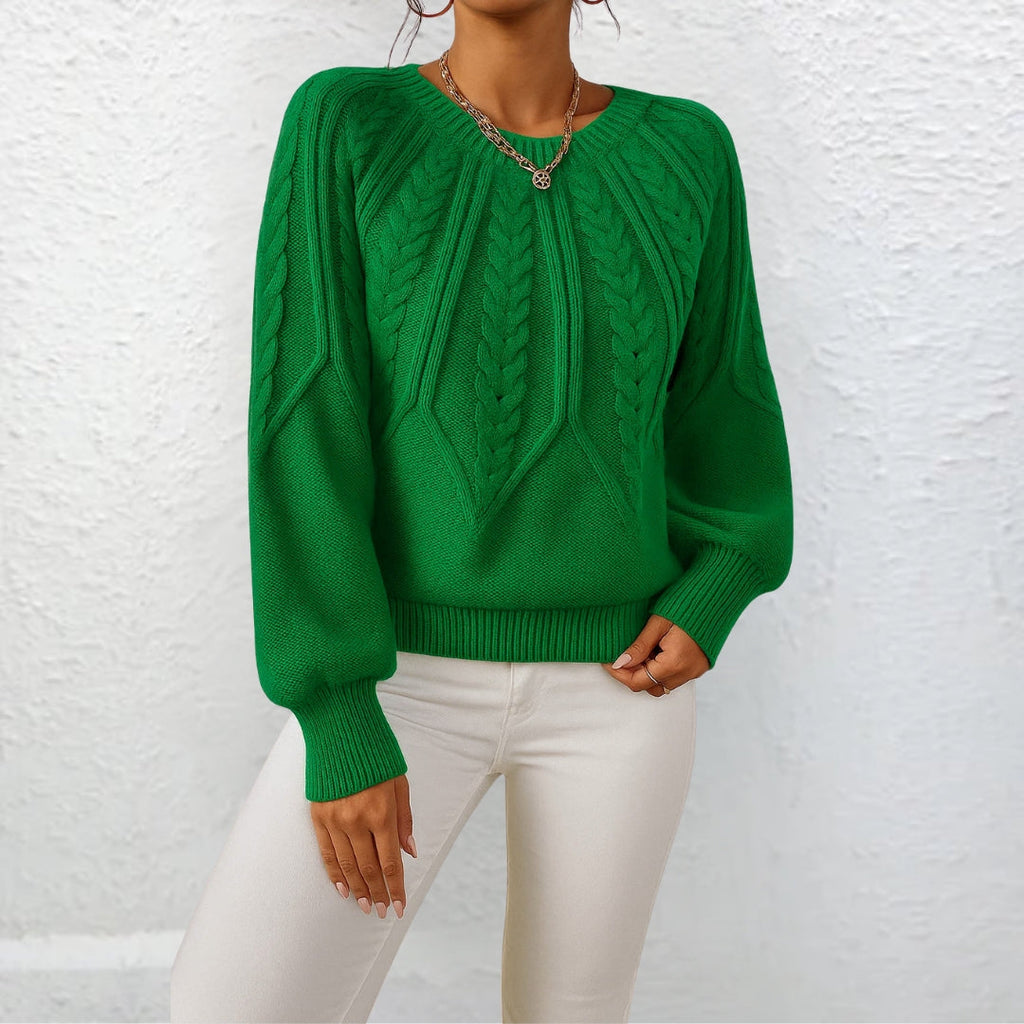 Women’s Textured Knit Casual Sweater – Relaxed Fit Pullover with Ribbed Hem and Cuffs