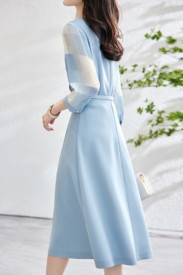 Women’s V Neck Crossover Midi Dress – Sheer Check Belted Occasion Dress
