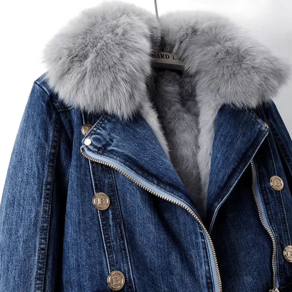 Mona | Women’s Urban Elegance Denim & Fur Jacket