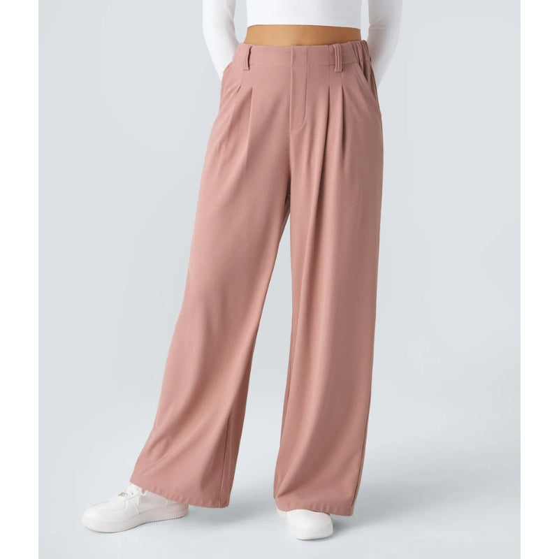 Women’s High-Rise Waffle Knit Pants – Relaxed Wide-Leg Comfort Trousers