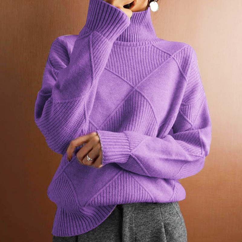 Aria Sweater – Textured Knit Turtleneck Pullover with Relaxed Fit