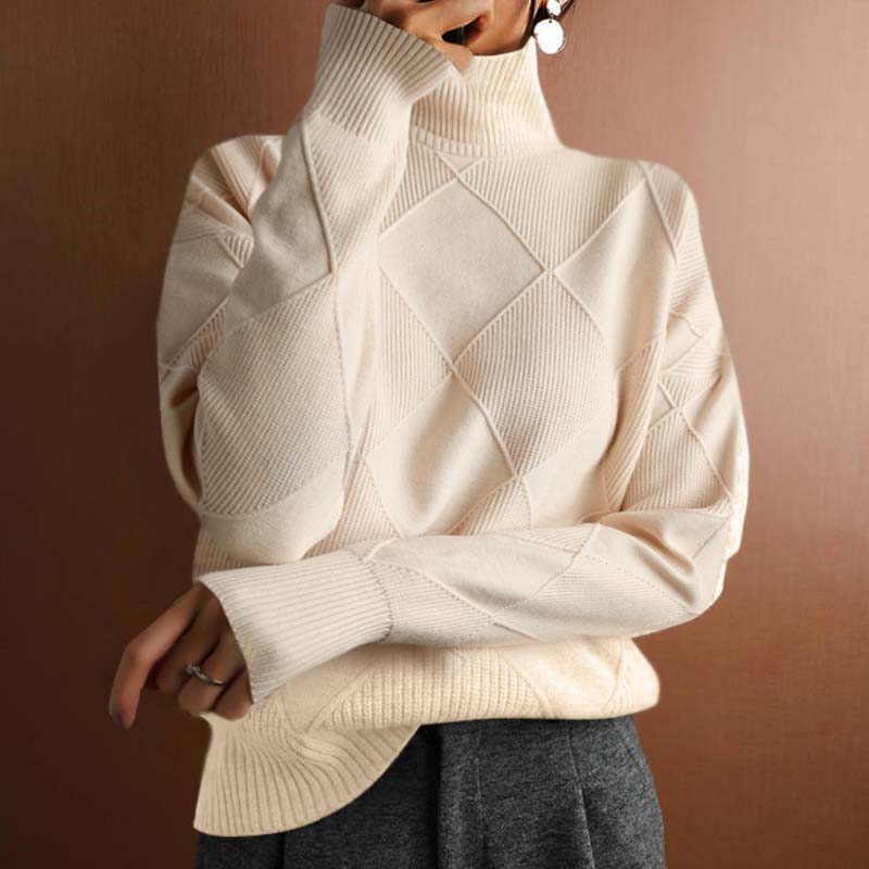 Aria Sweater – Textured Knit Turtleneck Pullover with Relaxed Fit
