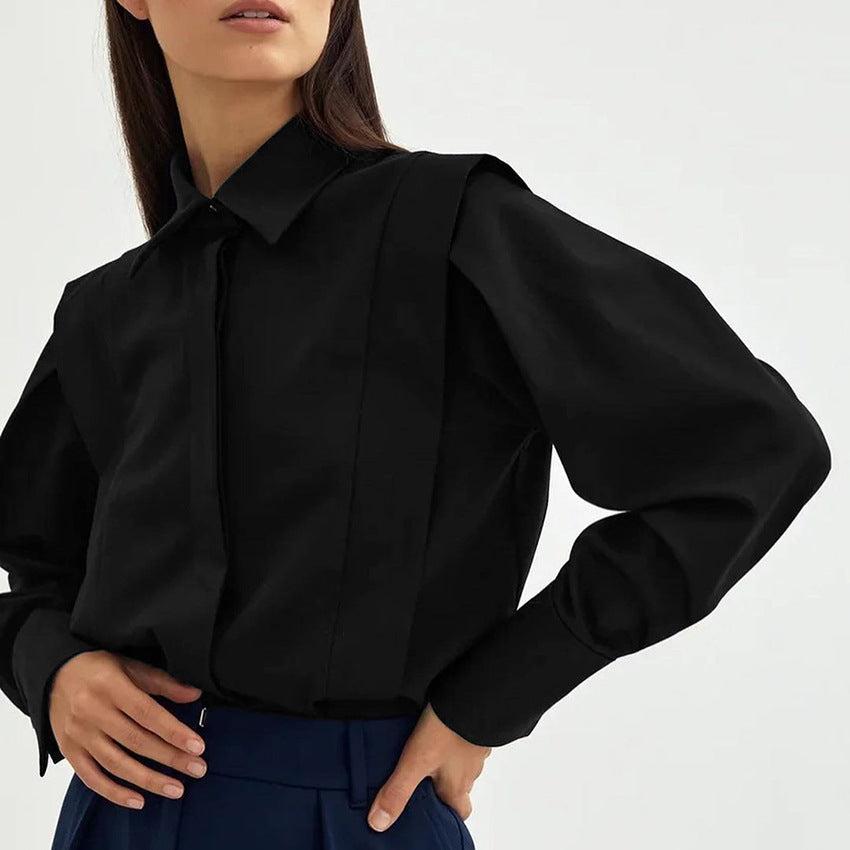 Women’s White Formal Blouse – Tailored Polyester Button-Down Shirt for Work