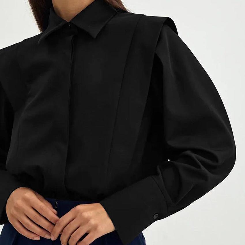 Women’s White Formal Blouse – Tailored Polyester Button-Down Shirt for Work