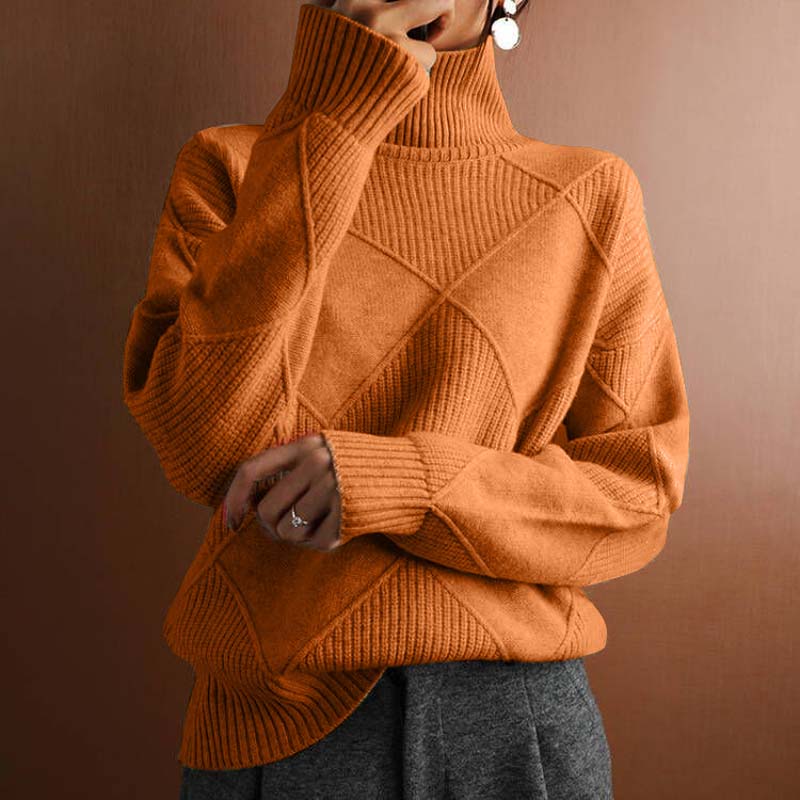 Aria Sweater – Textured Knit Turtleneck Pullover with Relaxed Fit