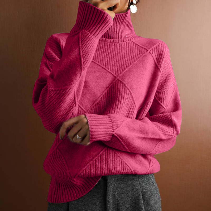 Aria Sweater – Textured Knit Turtleneck Pullover with Relaxed Fit