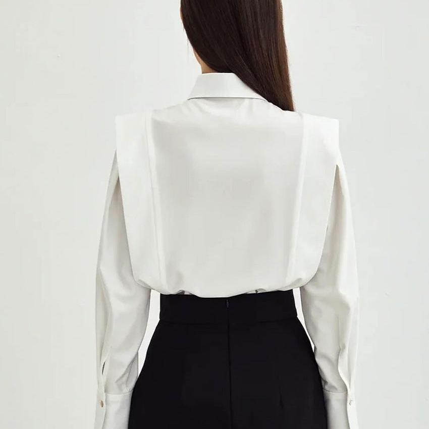 Women’s White Formal Blouse – Tailored Polyester Button-Down Shirt for Work