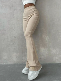 Ribbed Flared Pants – Trendy High-Waist Stretch Trousers