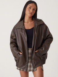 Oversized Faux Leather Jacket – Relaxed Fit Lightweight Outerwear