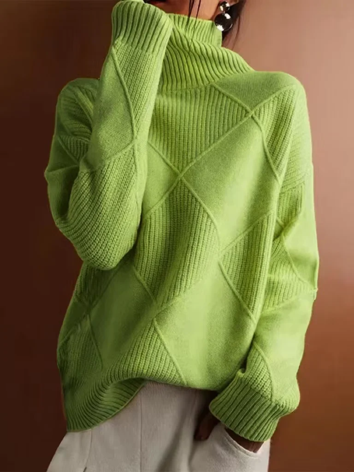 Aria Sweater – Textured Knit Turtleneck Pullover with Relaxed Fit