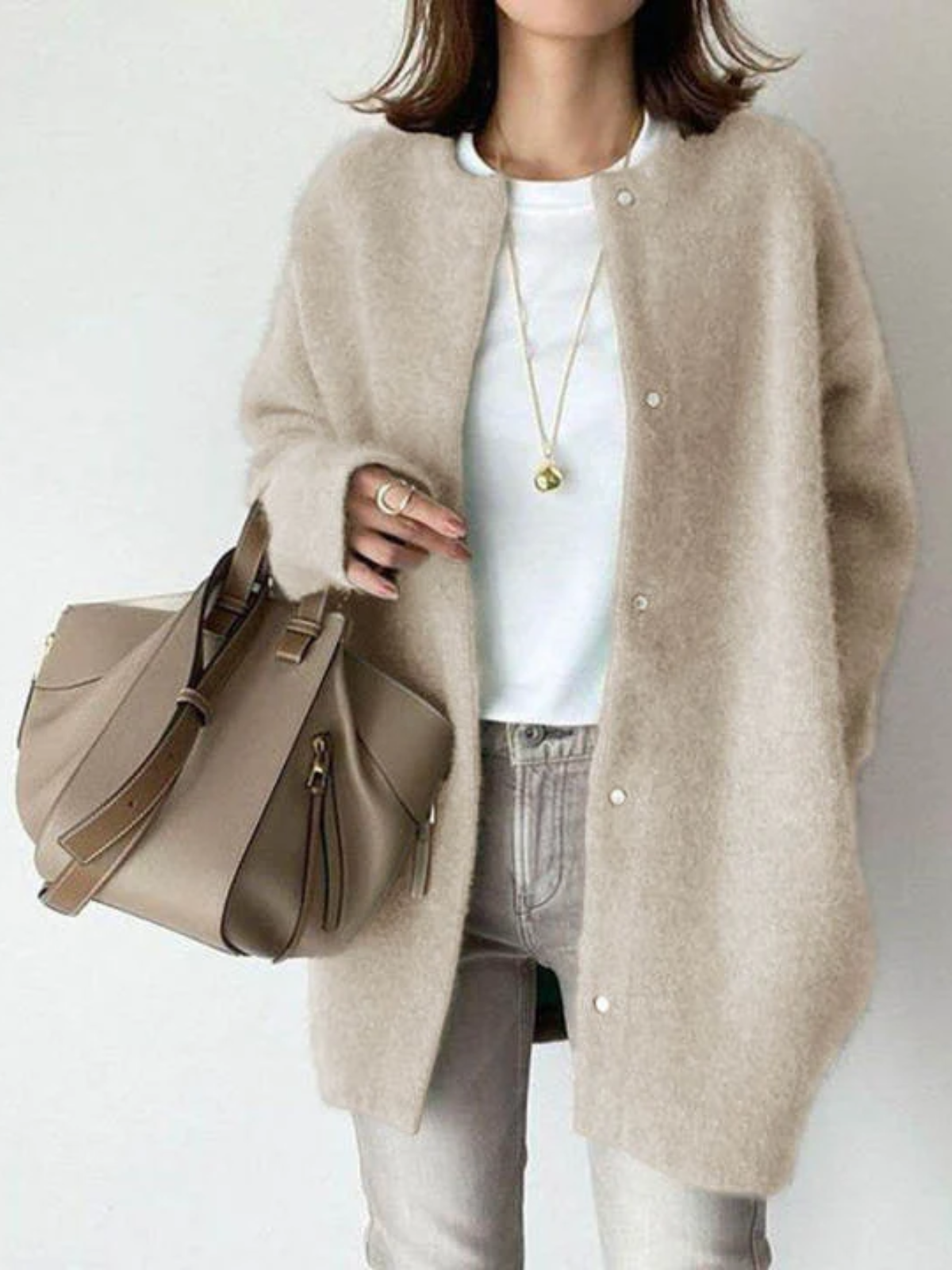 Women’s Longline Cardigan – Relaxed Acrylic Knit with Button Front & Pockets