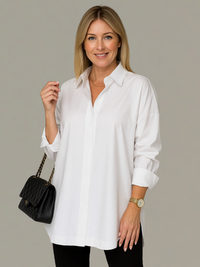 Women’s Oversized White Shirt – Relaxed Polyester Button-Down Blouse