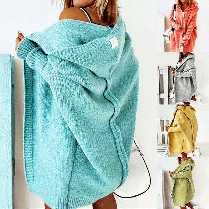 Oversized Hooded Cardigan – Cozy Knee-Length Knit for Effortless Layering