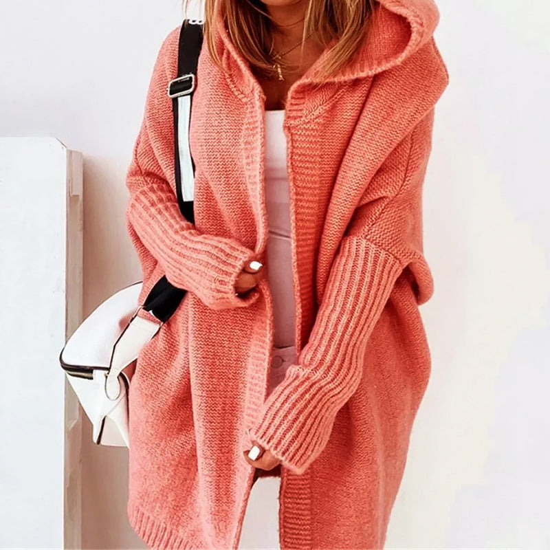 Oversized Hooded Cardigan – Cozy Knee-Length Knit for Effortless Layering