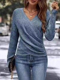 V-Neck Sweater for Women – Cross-Front Relaxed Fit Jumper for Everyday Spring Wear