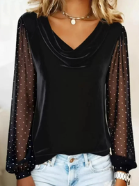Women’s Velvet Sequin Top – Turtleneck Sparkle Long Sleeve Party Top