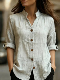 Women’s Button Front Blouse – Relaxed Fit Long Sleeve Work Shirt