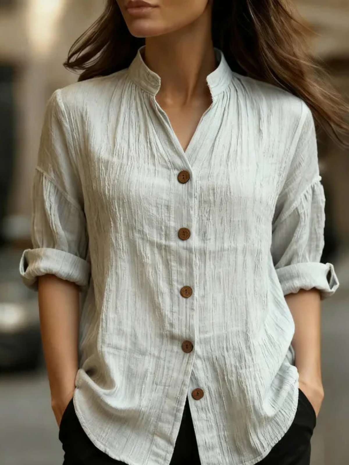 Women’s Button Front Blouse – Relaxed Fit Long Sleeve Work Shirt