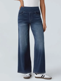 Women’s High Waisted Wide Leg Jeans – Stretch Pull-On Cotton Blend Denim