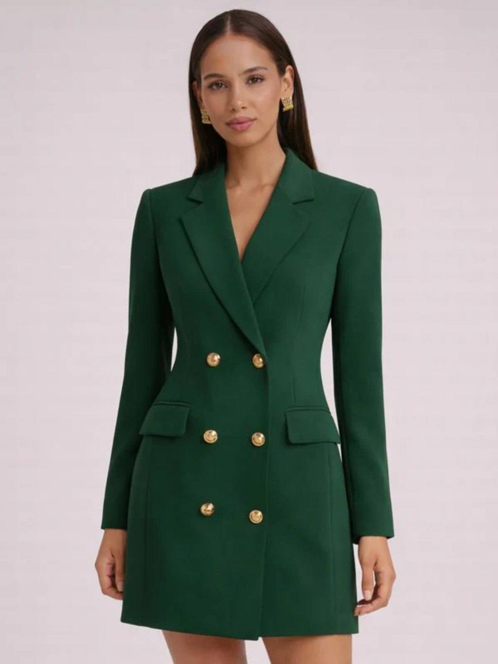 Women’s Double Breasted Blazer Dress – Tailored Mini with Gold Buttons