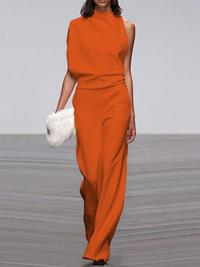 Women’s Sleeveless Jumpsuit – Relaxed Polyester Wide-Leg One-Piece