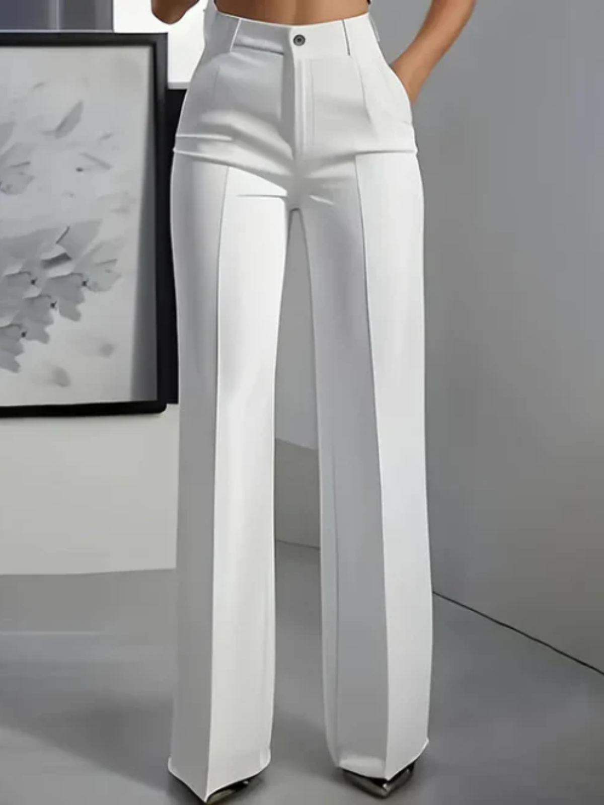 Women’s High-Waisted Straight Leg Trousers – Tailored Polyester Work Pants