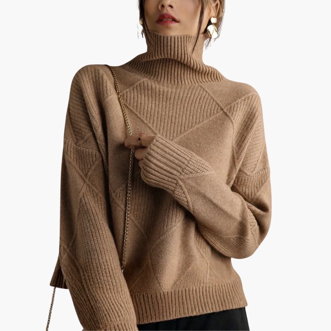 Diamond Pattern Turtleneck Sweater for Women