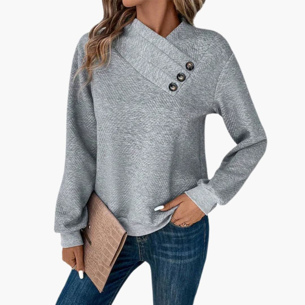 Button Neck Long Sleeve Sweater for Women