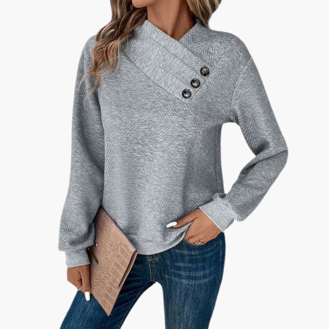 Button Neck Long Sleeve Sweater for Women