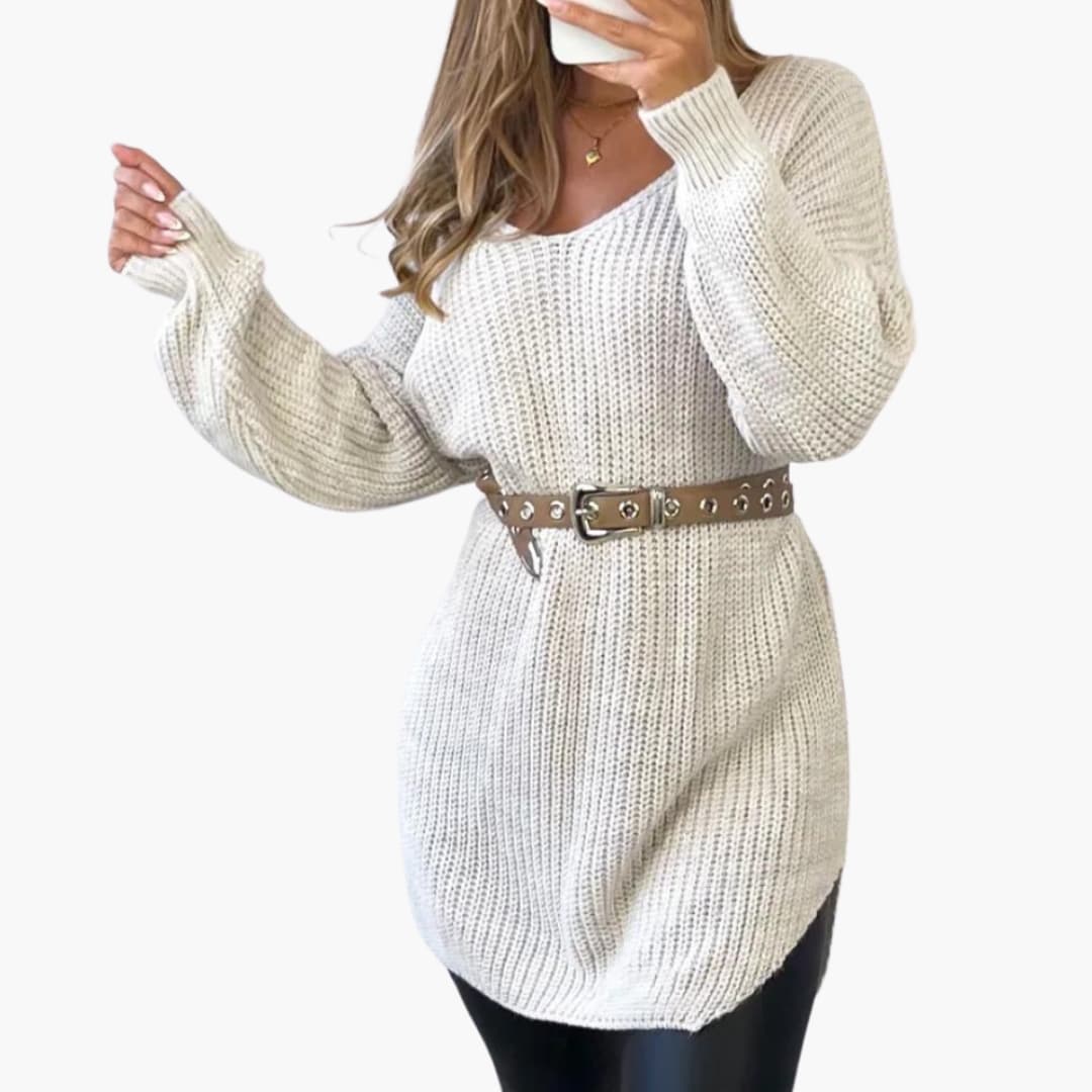 Oversized V-Neck Sweater Dress for Women