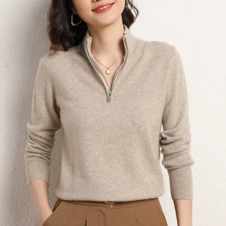 Cashmere Blend Half-Zip Jumper for Women – Soft Wool Knit Winter Layer