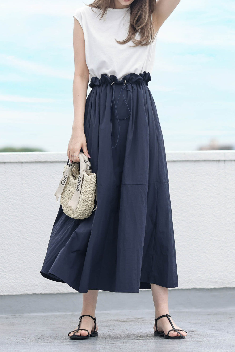 Women’s Sleeveless Maxi Dress – Cotton Top Nylon Flared Dress