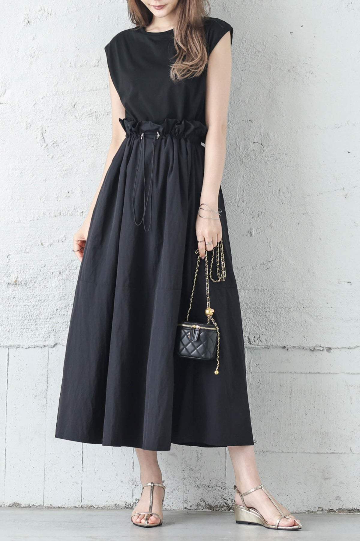 Women’s Sleeveless Maxi Dress – Cotton Top Nylon Flared Dress
