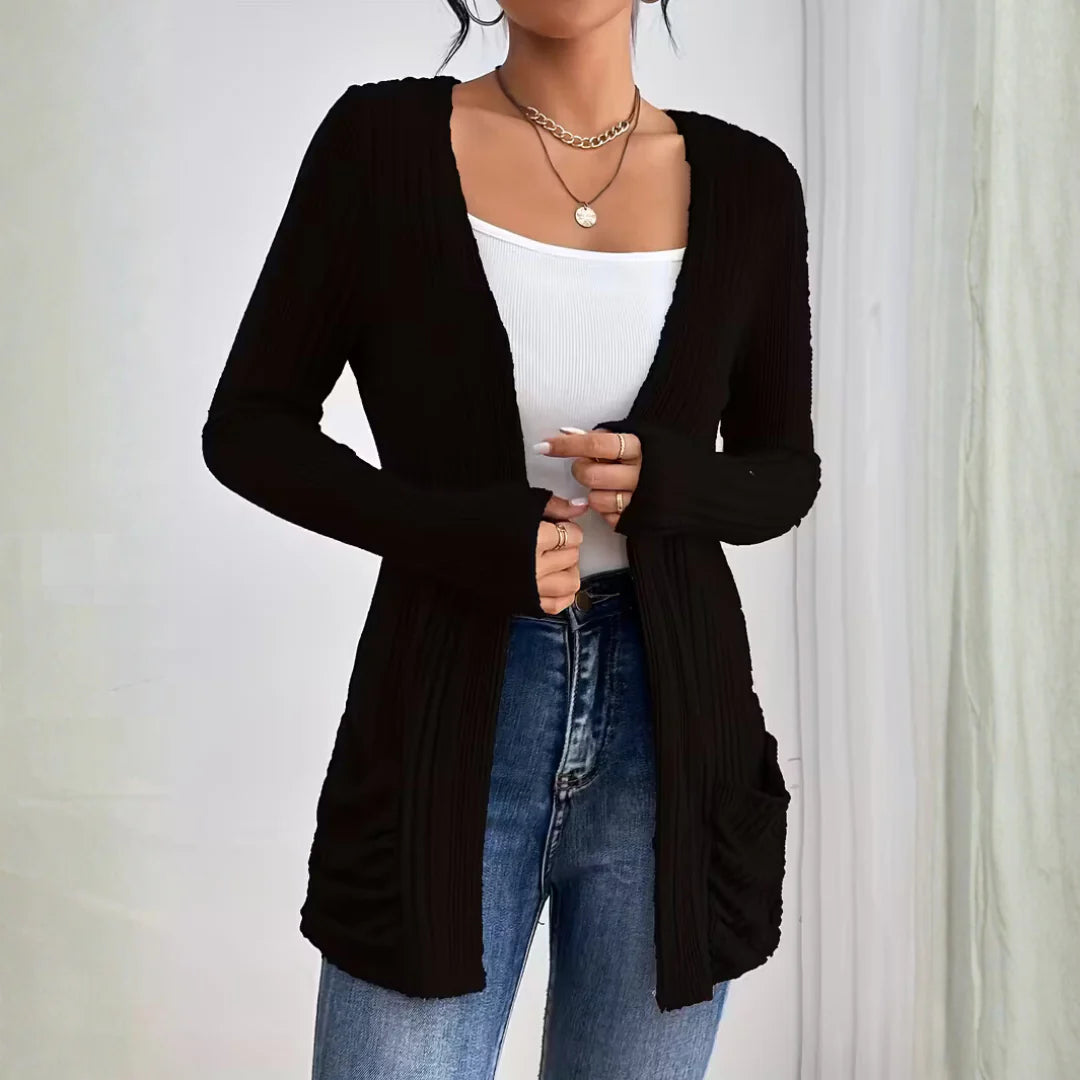 Women’s Ribbed Knit Cardigan – Open Front Relaxed Fit Layering Essential