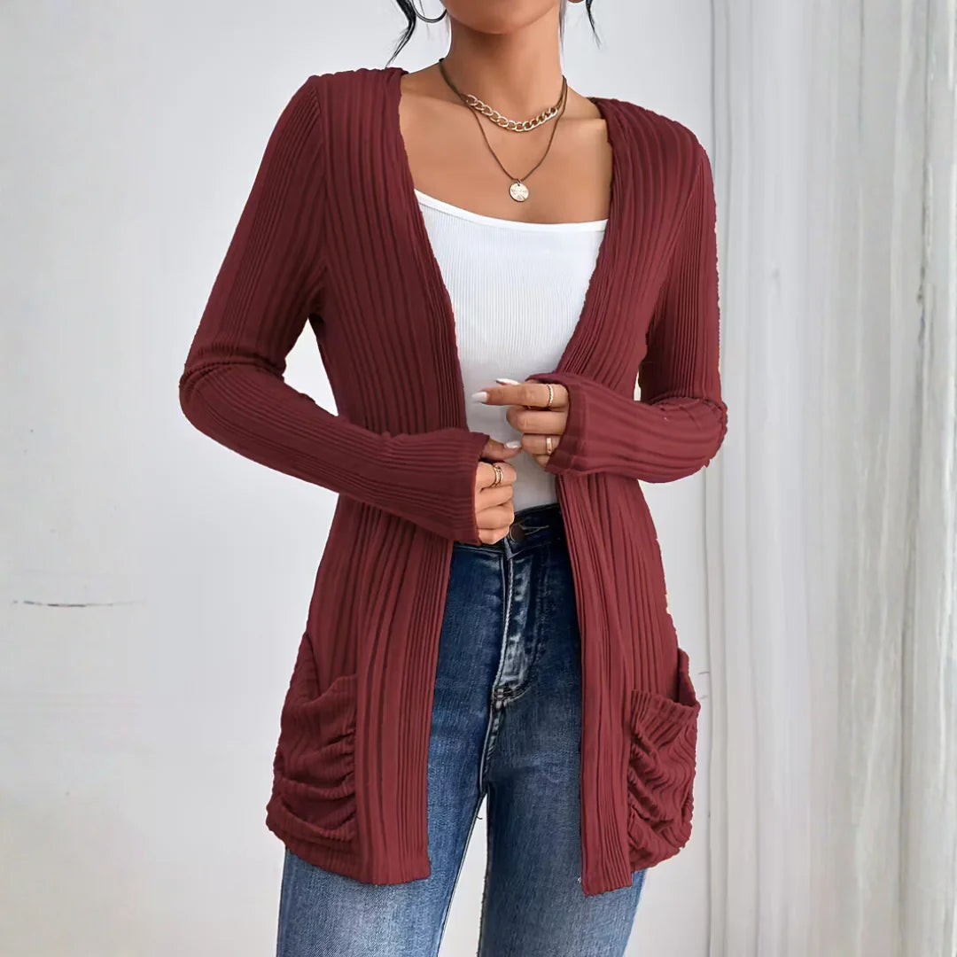 Women’s Ribbed Knit Cardigan – Open Front Relaxed Fit Layering Essential