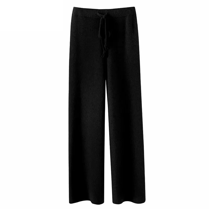 Cashmere-Look Knit Pants – Soft Wide-Leg Lounge Trousers in Taupe