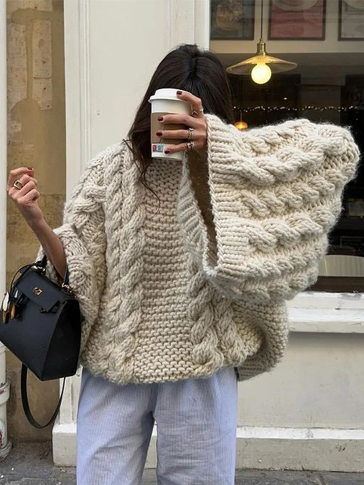 Women's Oversized Cable Knit Sweater | Warm and Cozy Winter Pullover