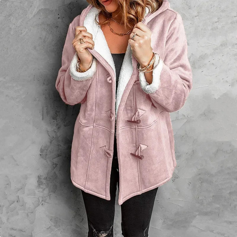 Women’s Hooded Toggle Fleece Coat – Warm Plush Lined Winter Jacket