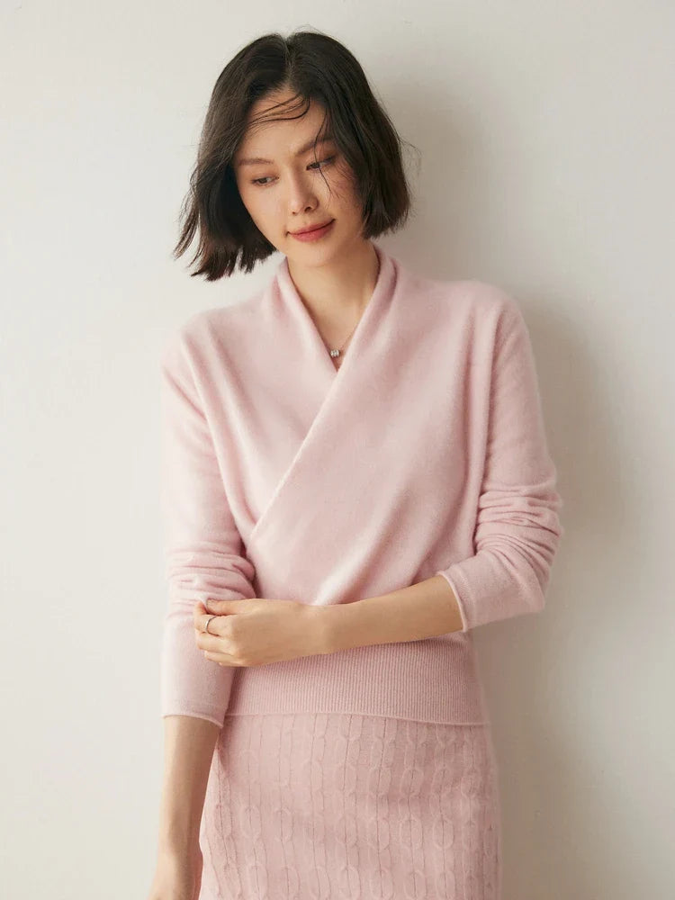 Women’s Cashmere Wrap Sweater – Soft Crossover Knit for Effortless Elegance