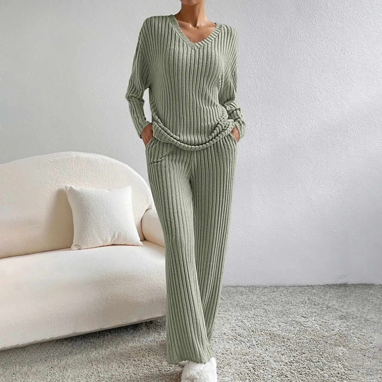 Ribbed V-Neck Sweater for Women