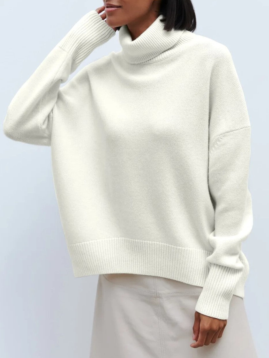 Oversized Turtleneck Jumper for Women – Relaxed Polyester Knit for Everyday Warmth